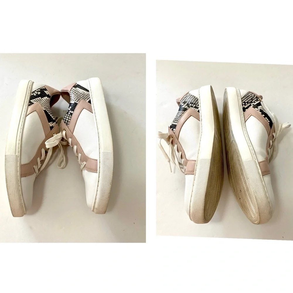 Kate Spade NY Dash White Pink Leather Sneaker Size 8.5 Snakeskin Panels Low Top